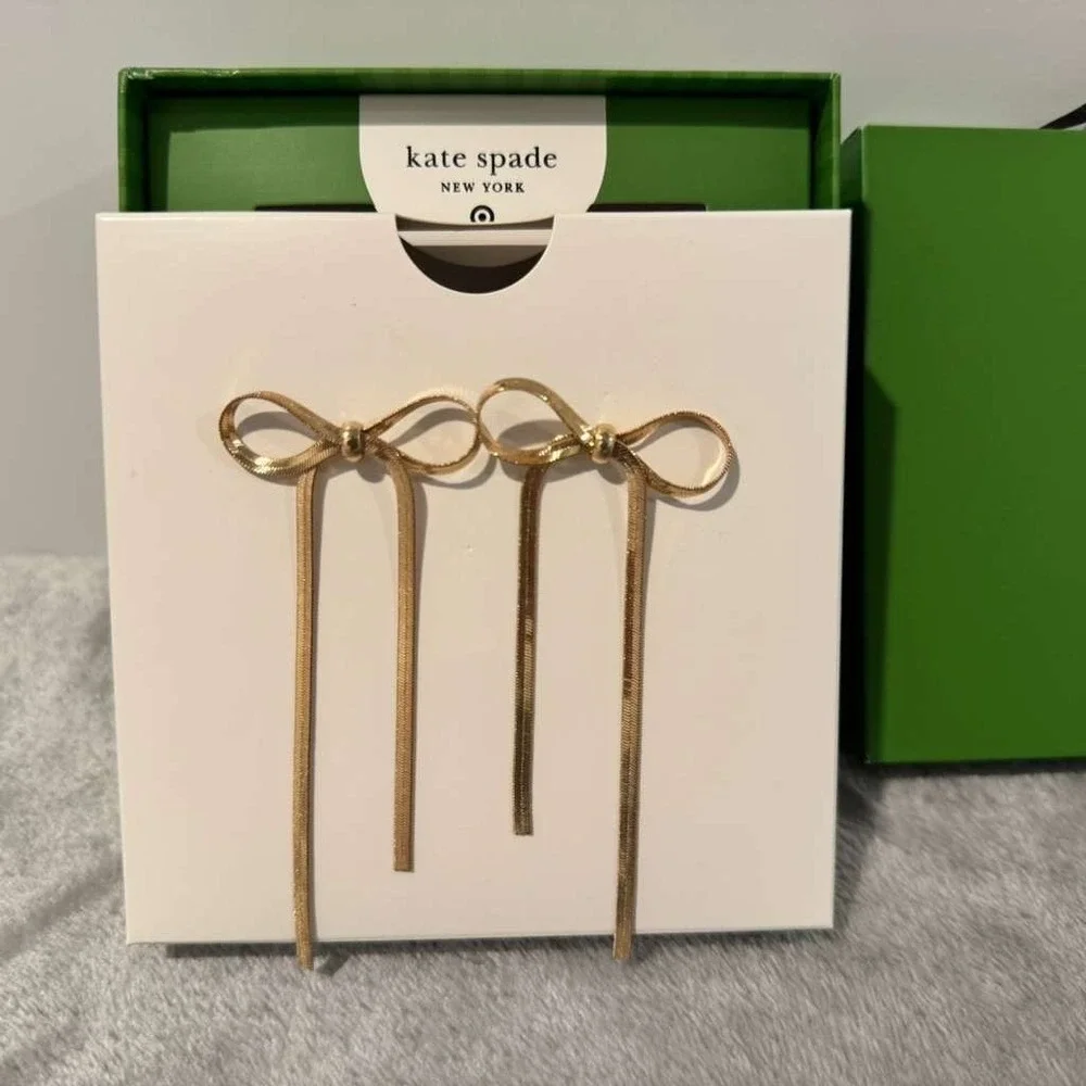 Kate‎ Spade New York Gold Bow Snake Chain Tassel Drop Dangle Earrings Brand New